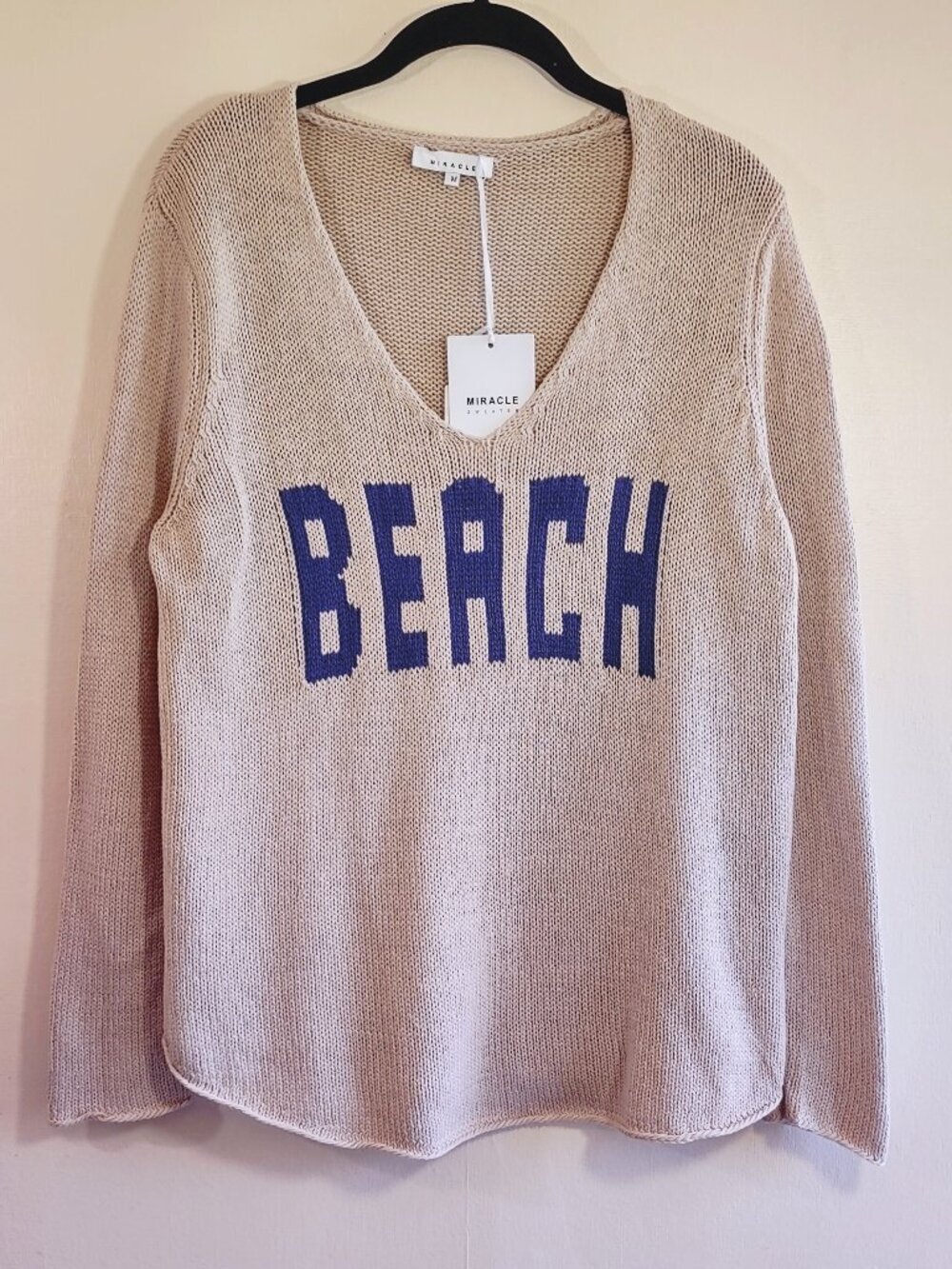 Miracle 'Beach Cotton Sweater Sz Medium Coastal Nautical Boho Fisherman - Picture 4 of 9